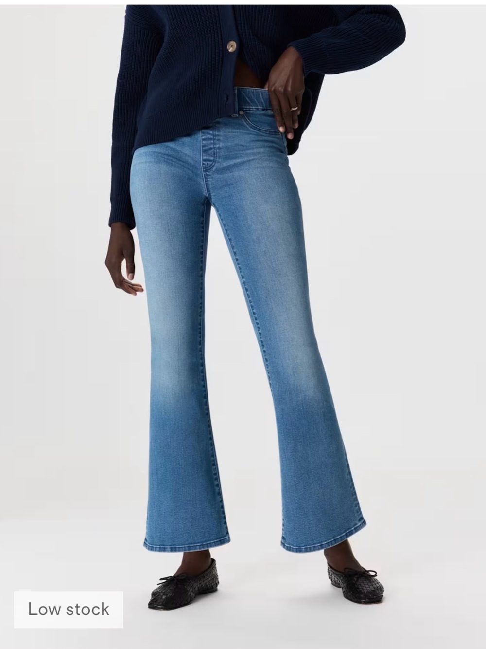 Quince Nina Stretch Pull-On Kick Flare Jeans in Languna Blue